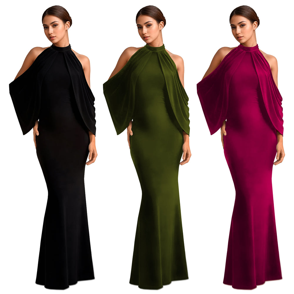 C7276 cross-border   fashionable women's bodycon elegant off-shoulder sleeveless arm-hugging dress new