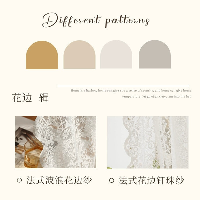 French retro lace sheer curtain, minimalist chic window curtain, no-drill sheer partition curtain, wavy lace curtain decoration