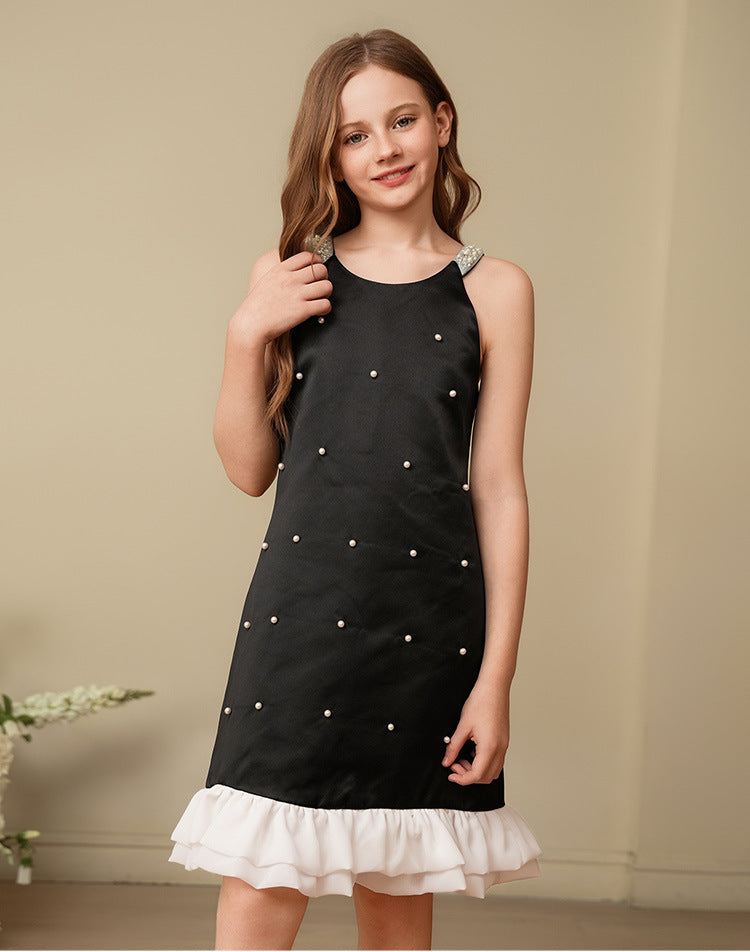 Girls' beaded tulle dress - new summer collection: korean style, ruffle trim, ready to ship