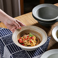 Vintage japanese-style handmade rustic pottery ribbed straw hat bowl ceramic dinnerware pasta plate creative salad plate home soup bowl