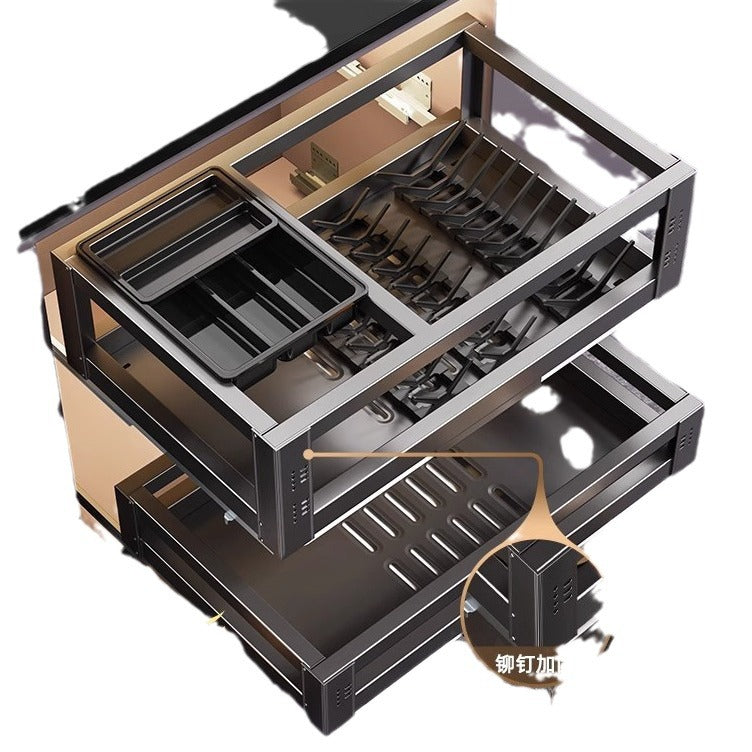 Pull Basket Kitchen Cabinet 304 Stainless Steel Double Layer Bowl Basket Drawer Type Seasoning Storage Dishes and Dishes Built-in Bowl Rack