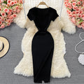 Fitted and slimming square neck knit dress - short sleeve,  summer new arrival, chic and sexy, bodycon maxi dress