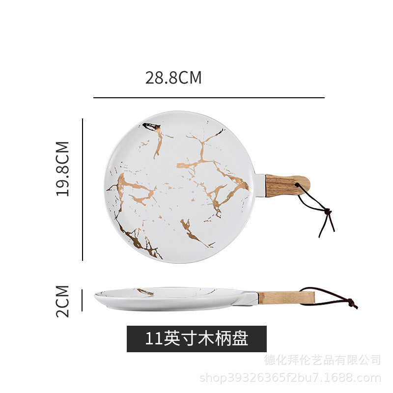 Ceramic marble plate with handle, restaurant special plate, pizza plate, popular steak plate, classy dinner plate