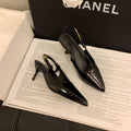 Gentle high heels women's stiletto heels 2025autumnew arrival pointed toe one-piece buckle toe sandals patent leather back empty flats