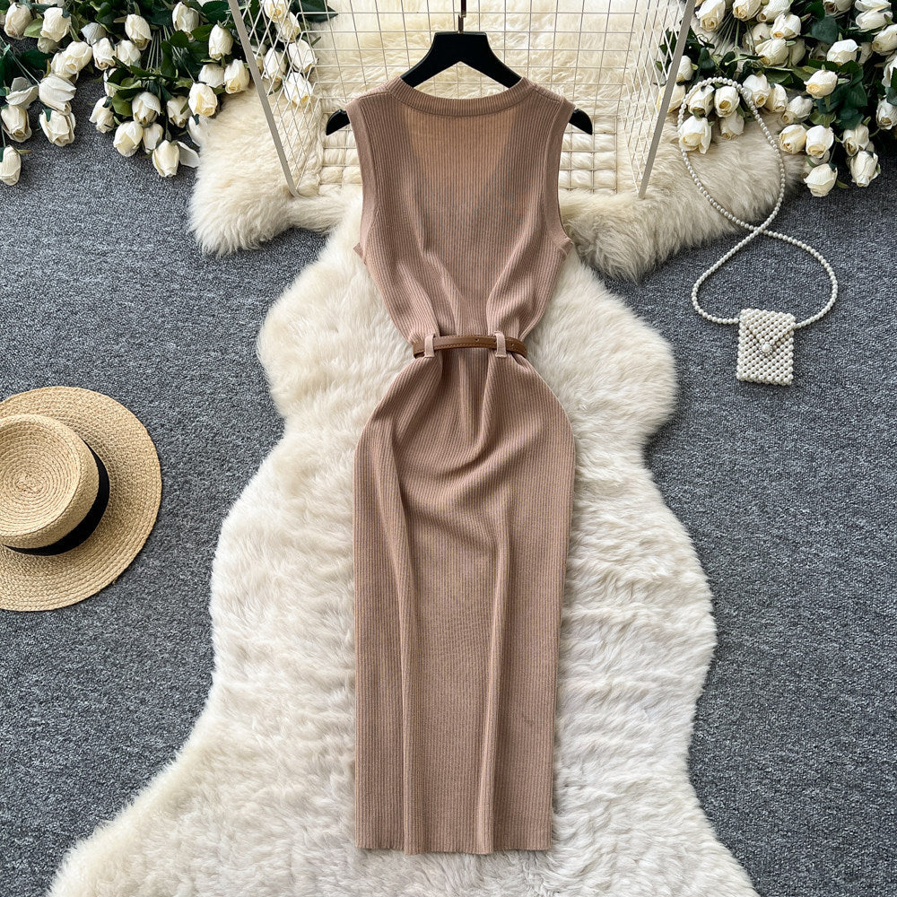 Slightly mature royal sister style sleeveless knittingsexydress women's summerk-style high waist waist slimming lookwork clothing long skirt