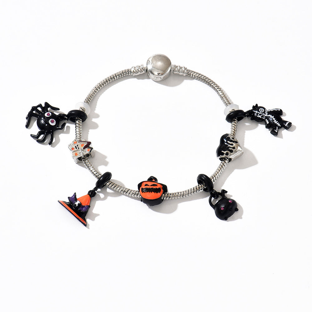 Halloween bracelet wholesale: european and american cartoon, quirky pumpkin & spider, trendy enamel pendant, versatile & stylish bracelet for women