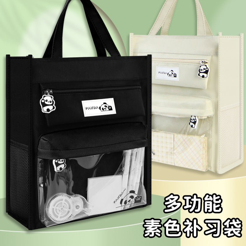 Primary and secondary school students high-value solid color tutoring bag waterproof file bag children's tutoring bag cartoon transparent art bag