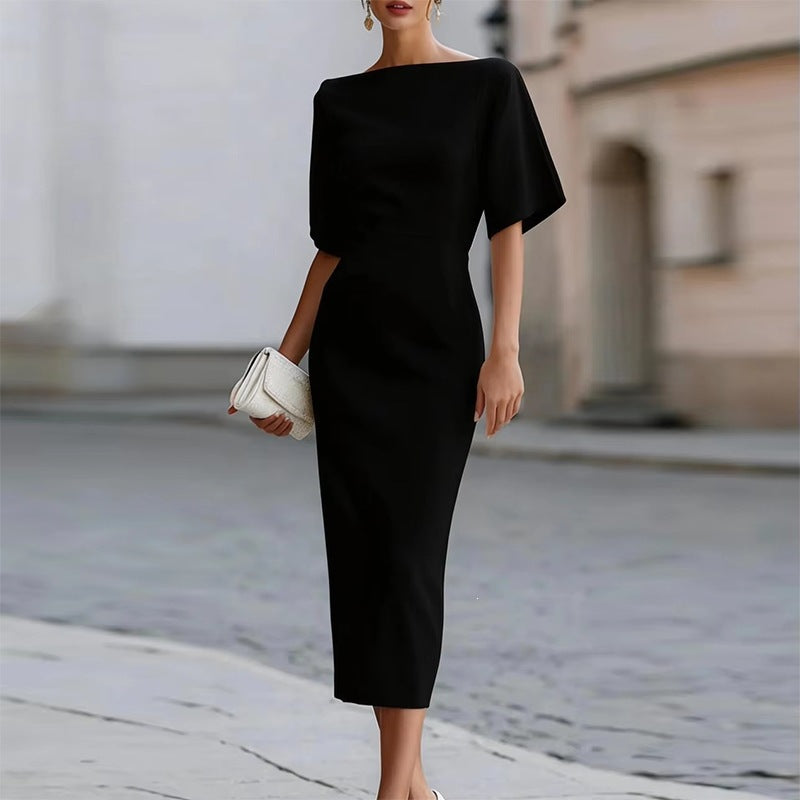 cross-border european & american women's clothing: summer maxi dress - high-end solid color bodycon sheath dress