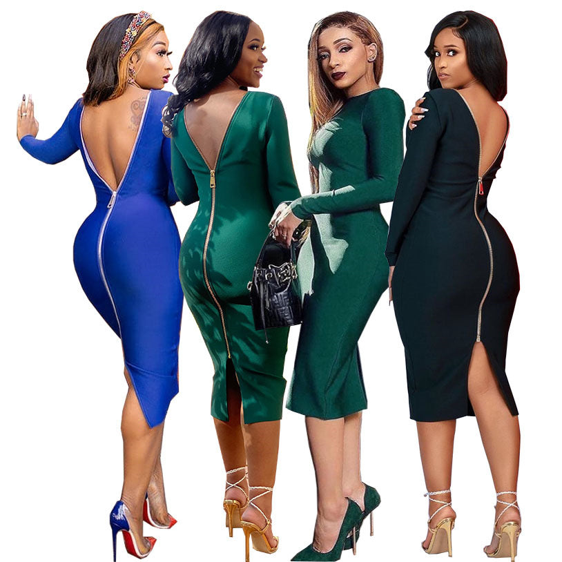 new african cross-border fashion: women's long-sleeve, bodycon, professional-style dress