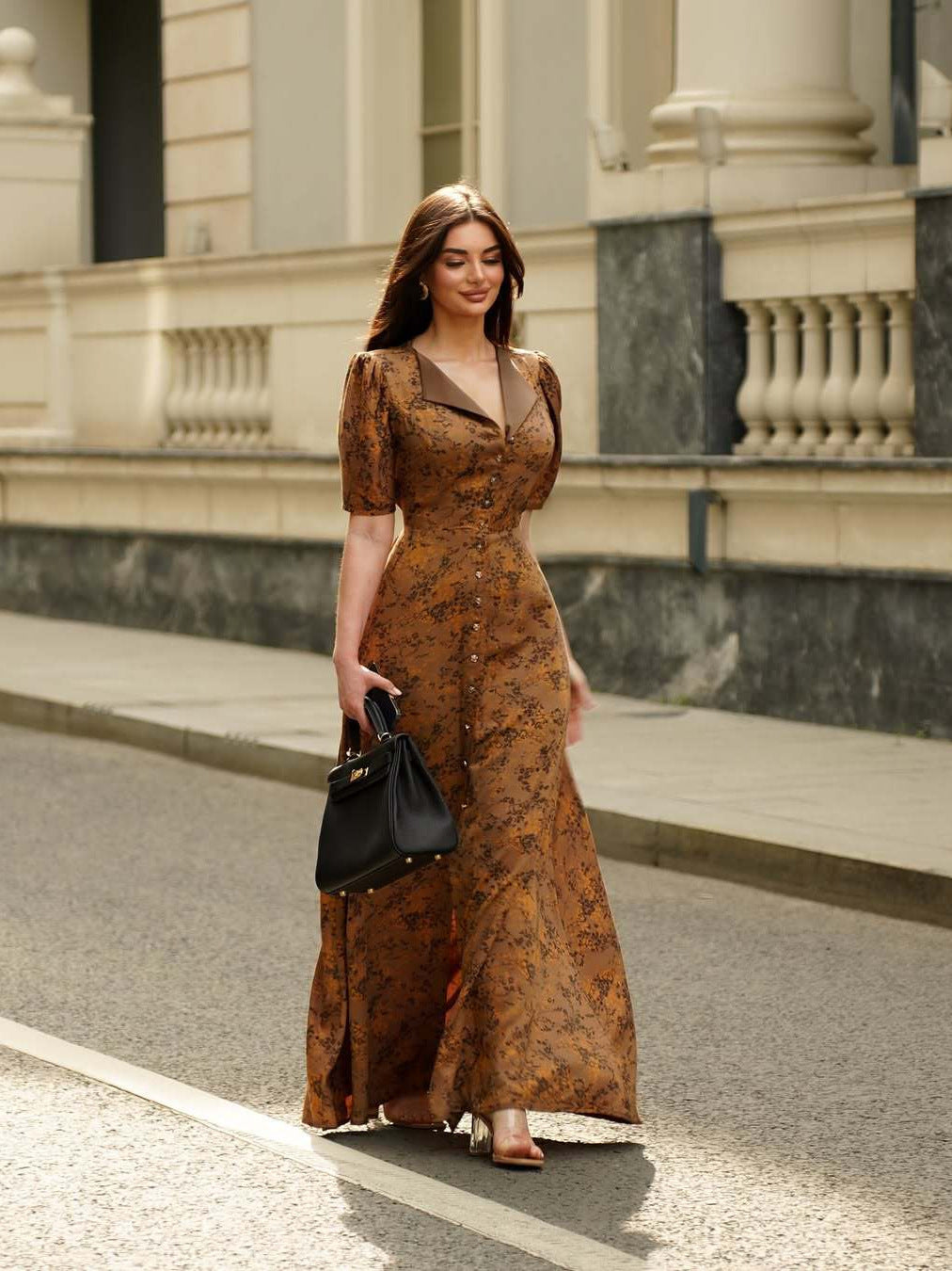 Cross-border  women's clothing 2025 new fashion temperament lapel neck versatile cardigan dress lace-up waist dress