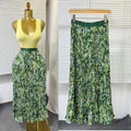 export  spring/summer new arrival: printed pleated a-line midi skirt with elastic waist and full sweep