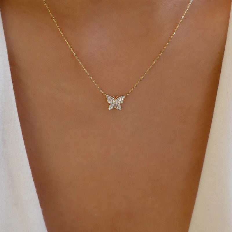 Wholesale butterfly full diamond necklace - new european and american cross-border fashion jewelry, high-end ins style choker necklace for women