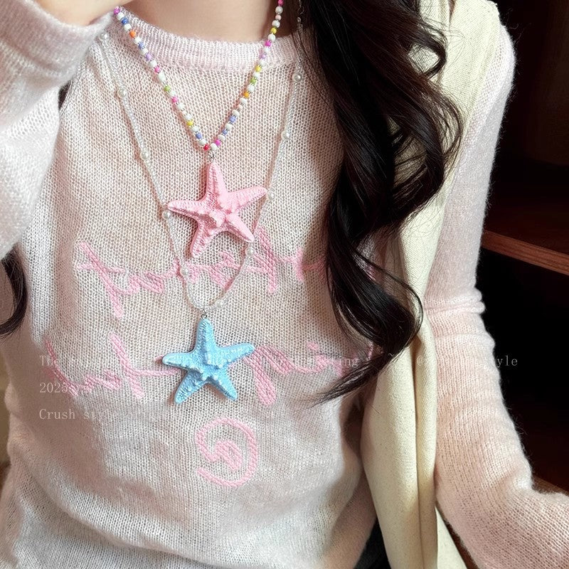 Dopamine long beaded starfish necklace women's summer beach island vacation style exaggerated yellow clavicle chain accessories