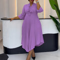 C8639  cross-border three-quarter sleeve tie backelegantelegancefashion asymmetrical skirt pleatedexportdress