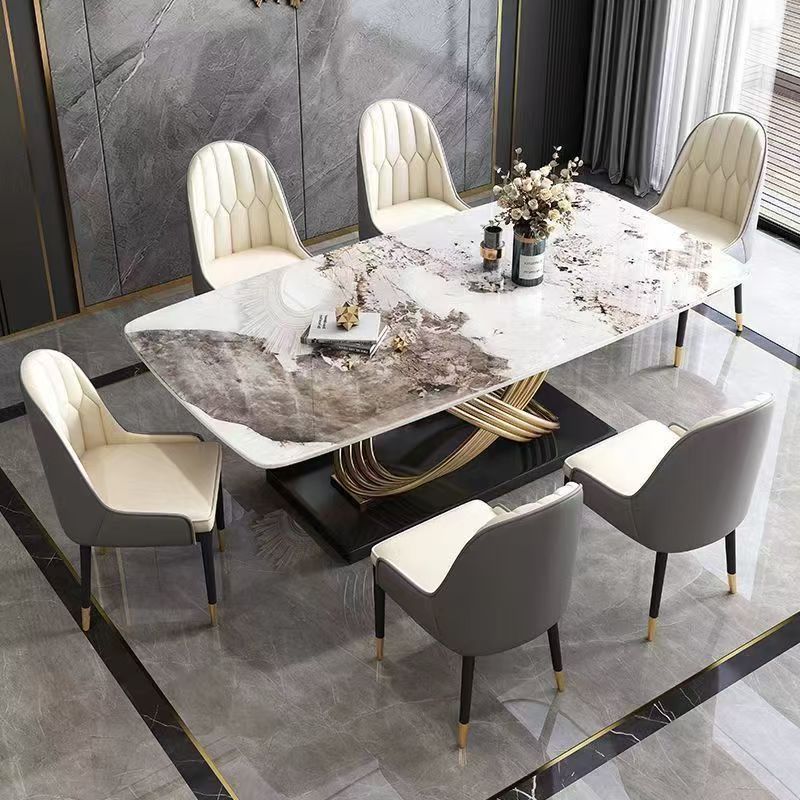 Italian-style sintered stone dining table and chairs set - modern luxury rectangular dining table for small spaces