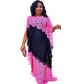 Export african women's plus size embroidered lace color block loose batwing sleeve robe maxi dress