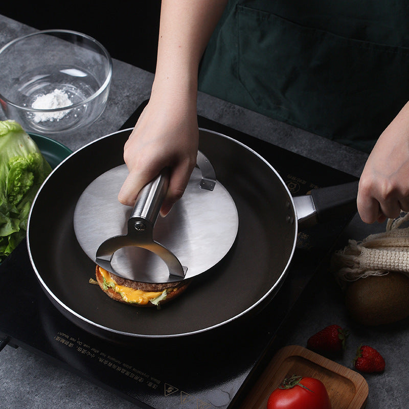 430 stainless steel round cake press hand-held biscuit burger press household hand-pressed commercial iron plate squid press