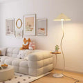 French cream style curved floor lamp with shelf - perfect for living room, bedroom, sofa side, coffee table - artistic retro ambient lighting