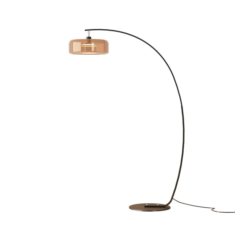 Minimalist floor lamp, premium glass, gray italian style, living room ambiance, beside sofa, light luxury table lamp, standing bedside reading lamp