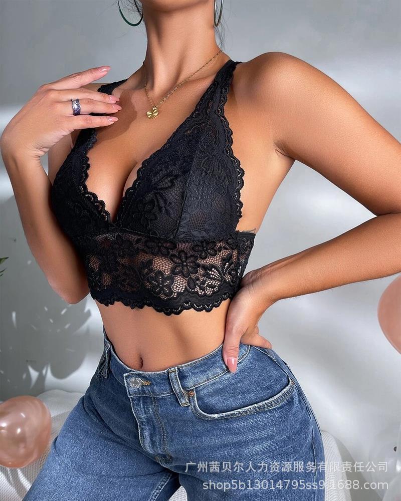 Sexy Lingerie Sexy Ladies Pearl Chain Splicing Lace Suspender Bra ODF3399