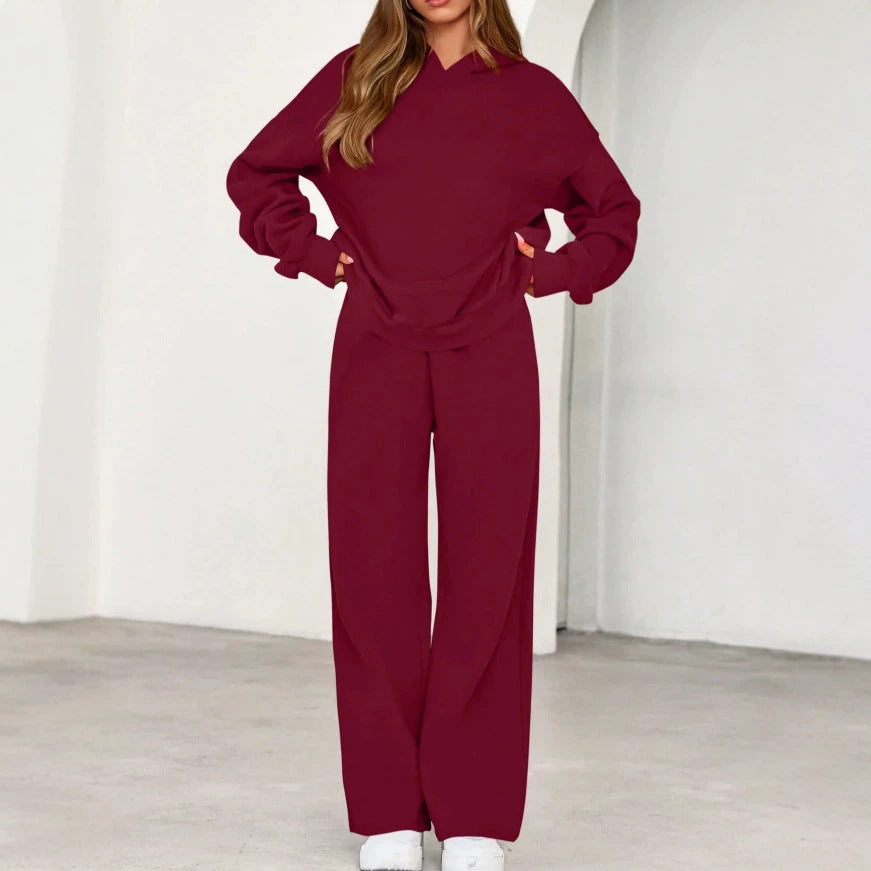 Amazon fashion cross-border  casualpure color hooded sweatshirt looseslimming look sweatshirt work clothingcasualsuit
