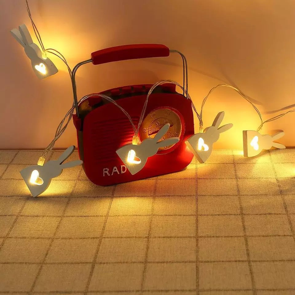 Factory direct sales Easter wooden rabbit light string, creative LED wood love rabbit decorative lights flashing lights string lights