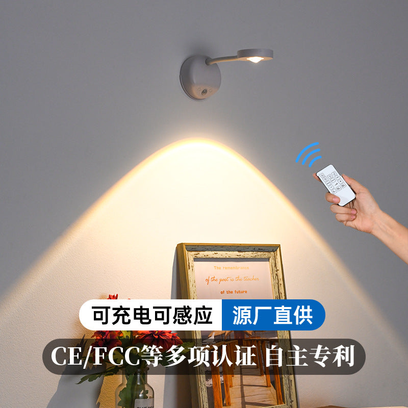 new arrival indoor wiring-free wall lamp spotlight rechargeable led smart human body sensor light remote control picture light