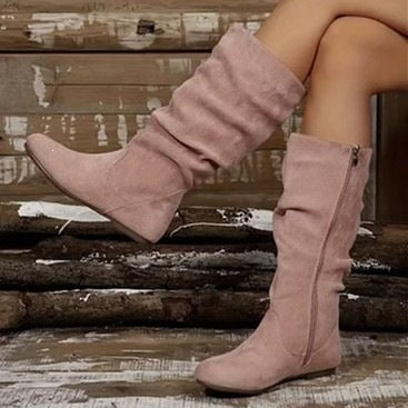 Export cross-border pleated boots autumnew arrivalretro style flats suede plaidretro boots for women