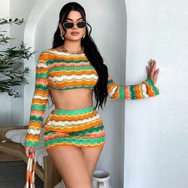 60197SBZ  exclusive supply for Freite 2025 autumn new product sexy exposed navel yarn multi-color European and American suit women
