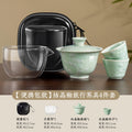 Crystal glaze travel tea set suit one pot two cups camping kung fu tea set gift portable quick cup sancai covered bowl