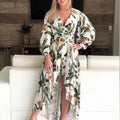 Amazon  european and american fashion women's clothing  summer new deep v one-shoulder printed irregular dress