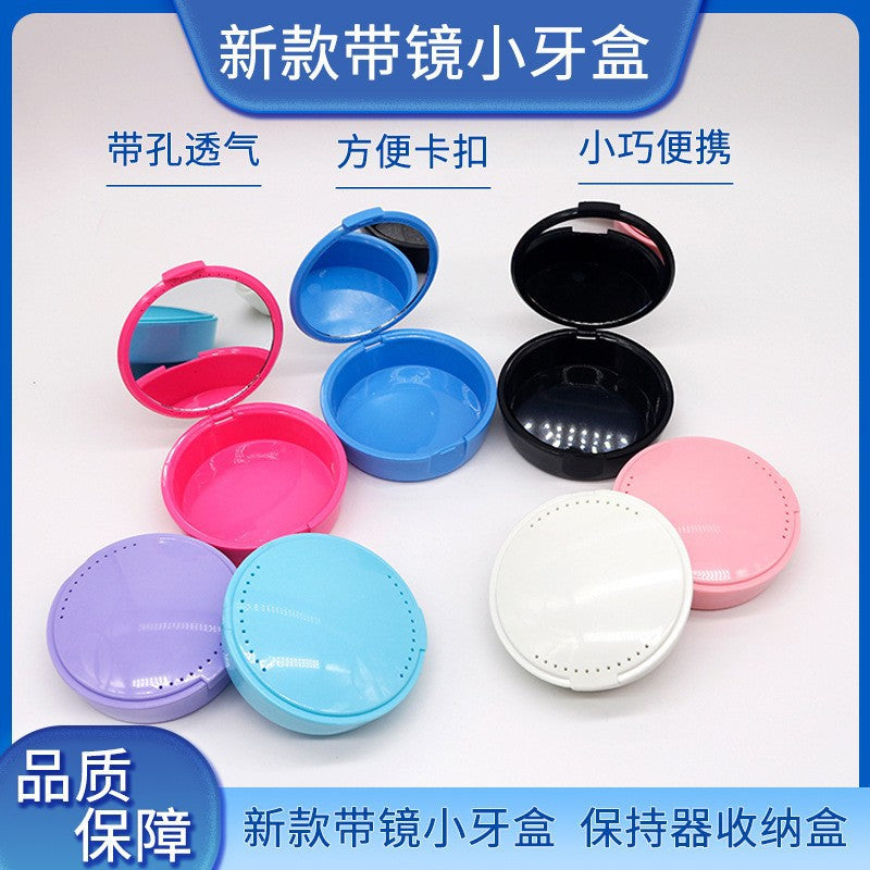 Dental Mirror Small Tooth Box Holder Tooth Storage Box, Oval Orthodontic Orthodontic Orthodontic Box, Portable Braces Box