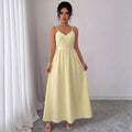 fashion  summer new arrival yellow lace patchwork camisole maxi dress - cinched waist, v-neck, vacation style
