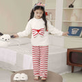Girls' sweet bowknot pajama set for toddlers and big kids - new autumn/winter warm half-fleece loungewear