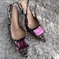 Yx stiletto heel french chic peep-toe sandals - women's 2026 autumn new collection - elegant pointed-toe slingbacks in tweed