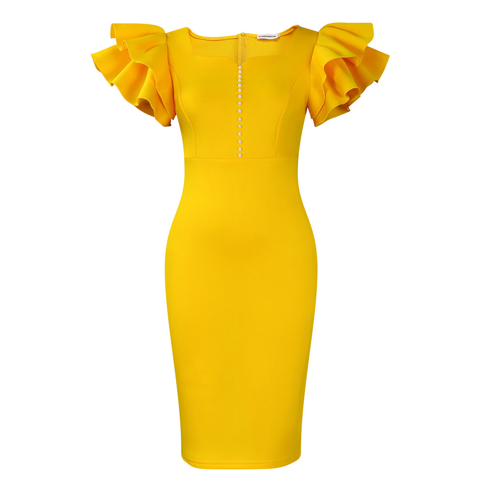D575 cross-border independent station fashion summer women's beaded ruffle sleeve bodycon party dress african dress