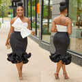 C6397 cross-border   fashion women's sleeveless bandeau bowknot bodycon skirt two-piece set