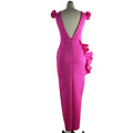 Plus size ruffle trim deep v sexy slit bodycon dress - women's clothing