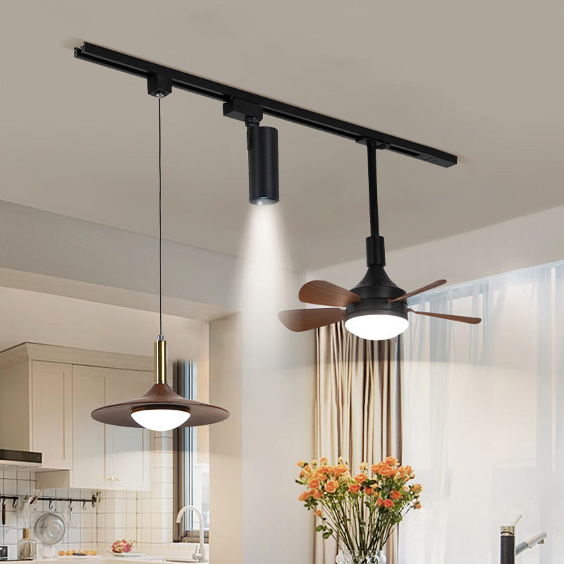 Vintage restaurant track chandelier wabi wind movable bar spotlight medieval walnut fan dining table light