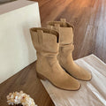 Grape mom~height increasing boots for women 2025 autumn winter v mouth slimming look maillard thick heel knee socks boots for women