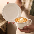 European minimalist style ceramic milk and water cup, perfect for office afternoon tea or coffee. exquisite embossed ceramic cup and saucer set