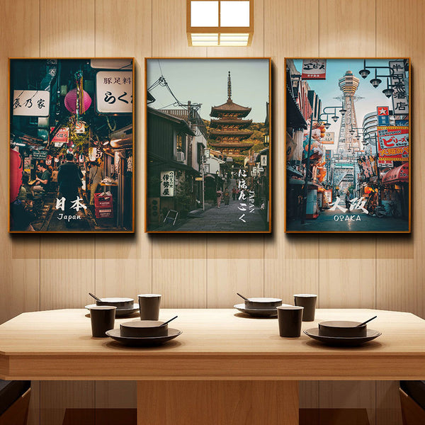 Japanese landscape Tokyo Osaka street picture Japanese-style roast bird ramen barbecue sushi restaurant wall decoration painting