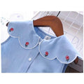 Summer new girls' denim embroidered turn-down collar top + princess mesh skirt two-piece set - direct from the manufacturer