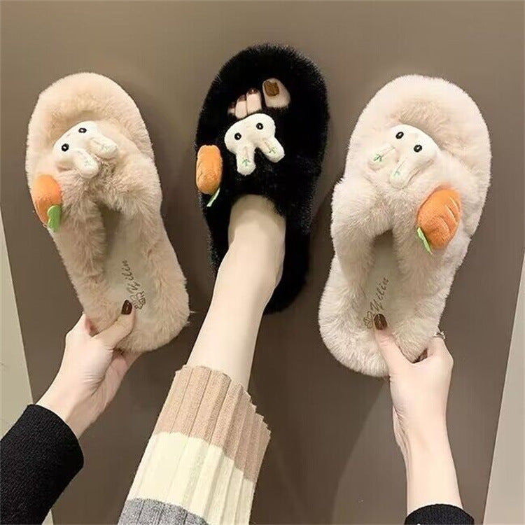 New arrival rabbit fur slippers outwear cute plaidheattechbest sellingwinter cotton slippers crossfashioneasiest for match