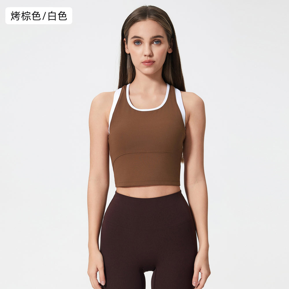 Contrast color racerback yoga tank top - women's shockproof, anti-sag, high-impact, push-up sleeveless sports fitness top d25055