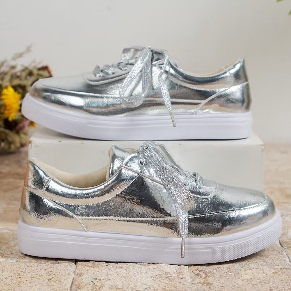 spring/autumn new collection: shiny platform crossover strap casual shoes - always in stock, women's plus size flat shoes