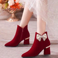 2024 winter new arrival red wedding shoes for women with thick heels and non-tiring feet wedding dress xiuhe two-piece bridal wedding boots