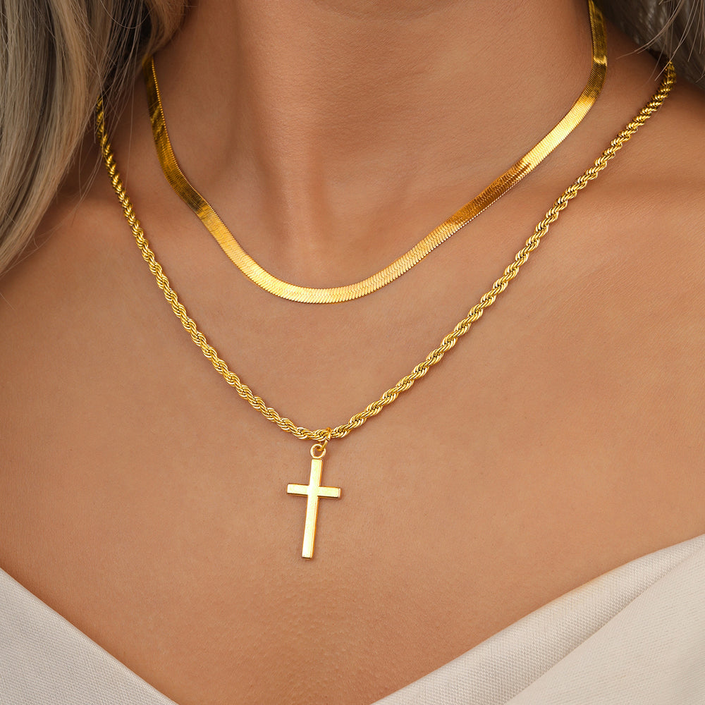 European and american cross-border tmue hot-selling men's twisted rope chain hip hop trendy chain cross pendant necklace