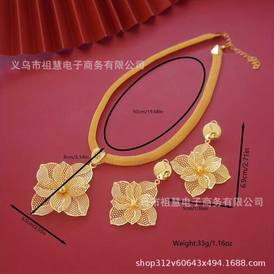 Middle eastern dubai indian luxury double layer four-leaf clover pendant necklace and earrings jewelry wedding party
