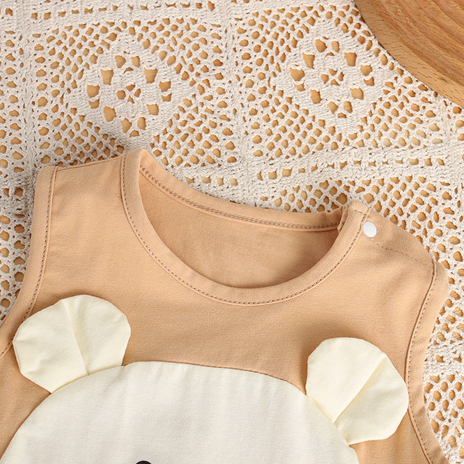 Baby clothes summer thin style boys and girls cartoon wide shoulder romper summer sleeveless newborn bodysuit super cute